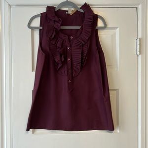 JCrew silk burgundy tank blouse with ruffle detail. Size 10